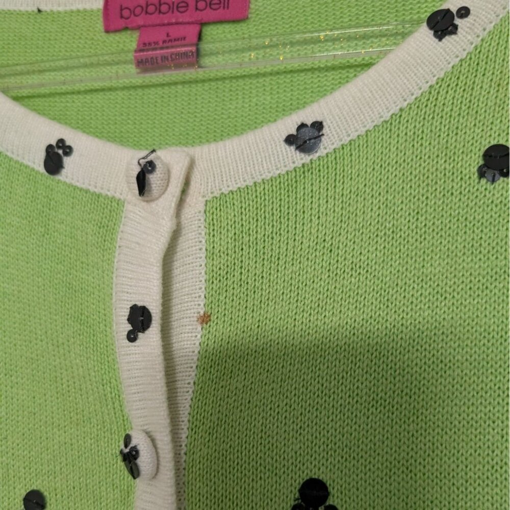 Vintage Bobbie Bell Dog Cardigan Womens Size Large Green Embellished Sweater - Picture 3 of 15